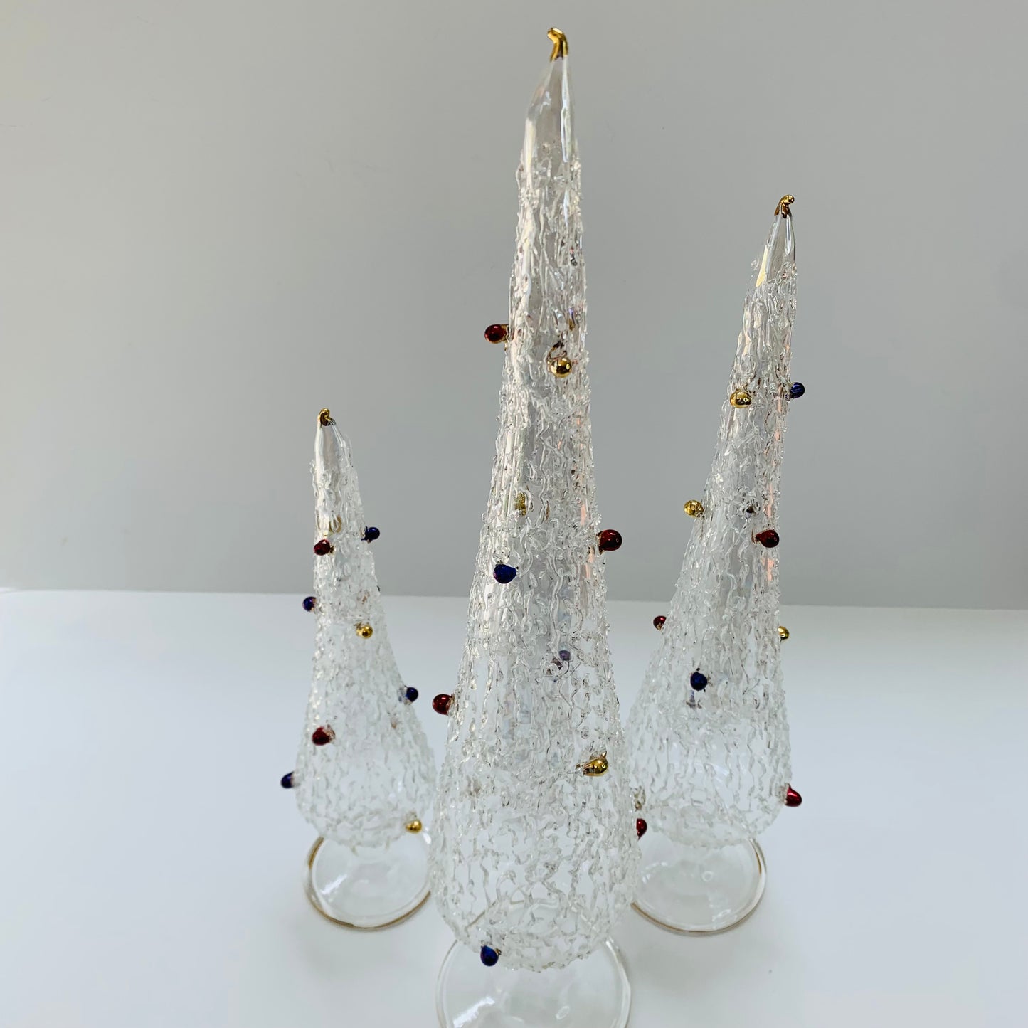 Blown Glass Tabletop Christmas Tree White with Colors