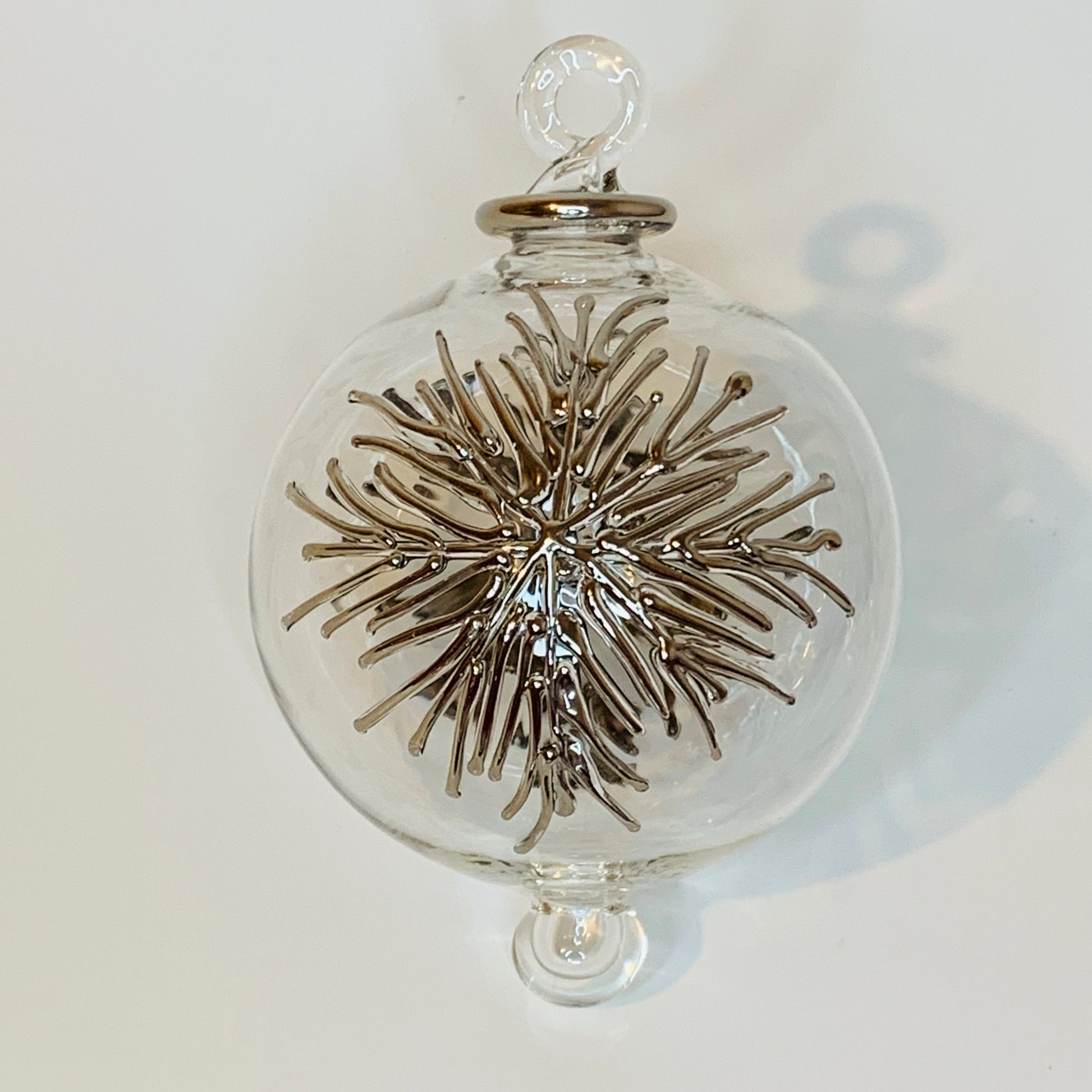 Blown Glass Ornament - Frozen Silver