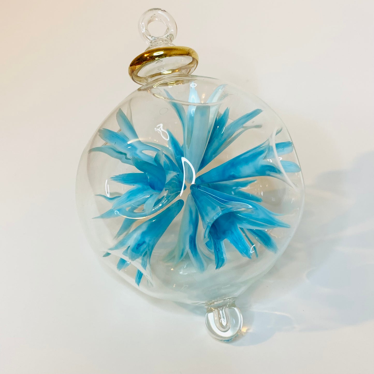 Blown Glass Ornament - Blossoms Sky Blue