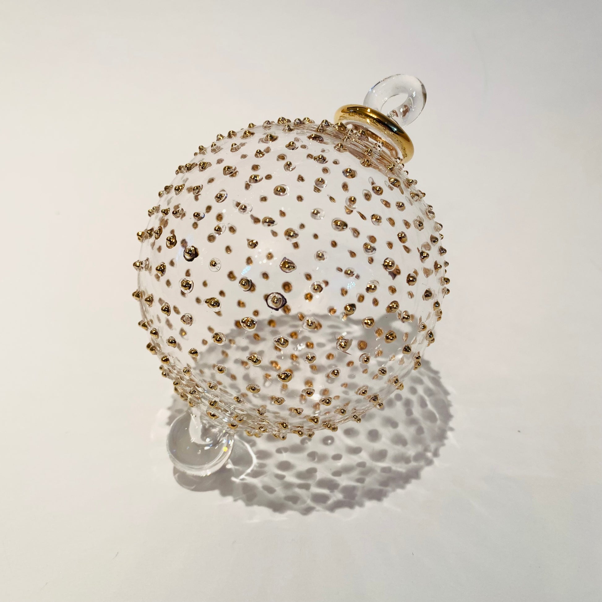 Blown Glass Ornament - Gold Dots