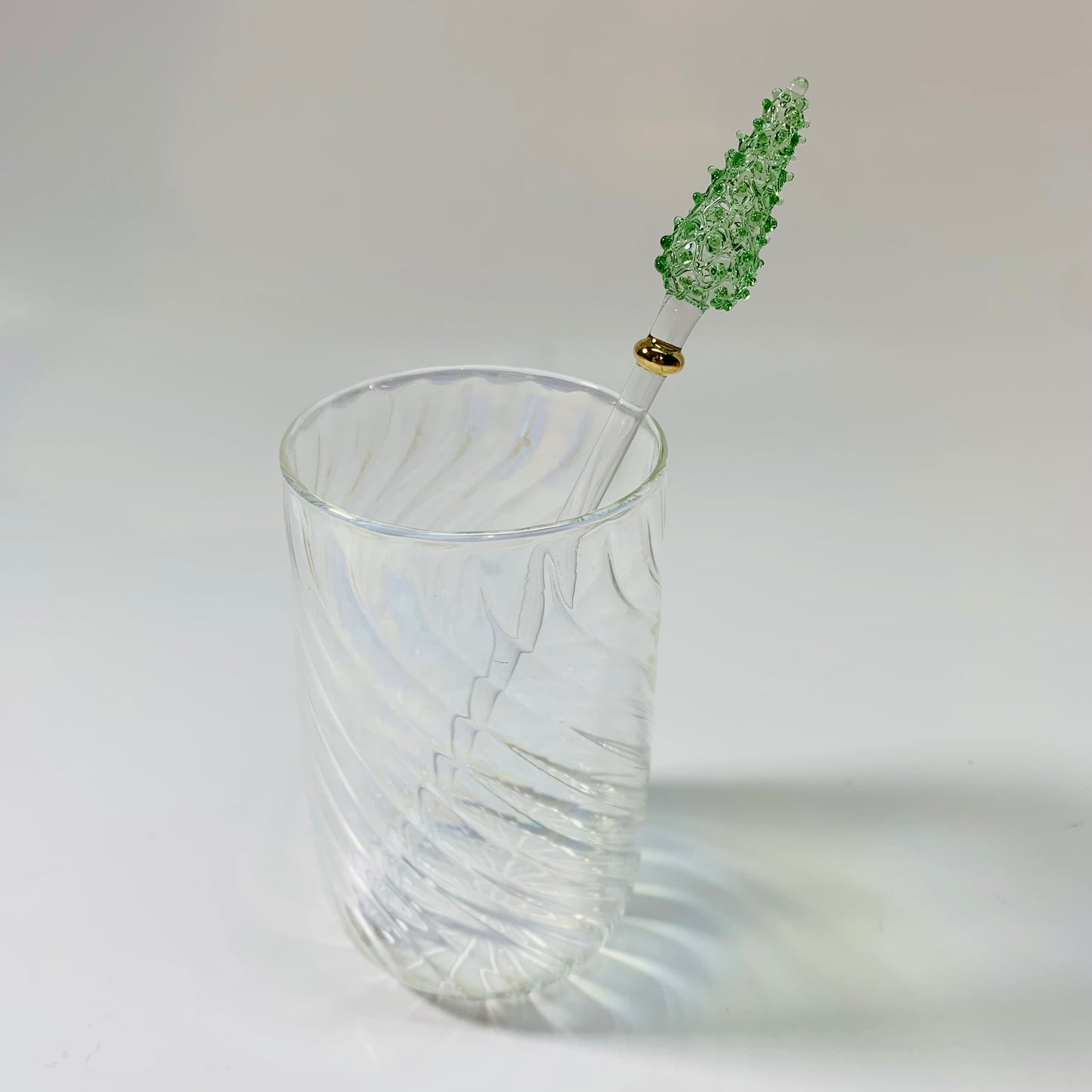 Blown Glass Cocktail Stirrer - Green Pine Tree