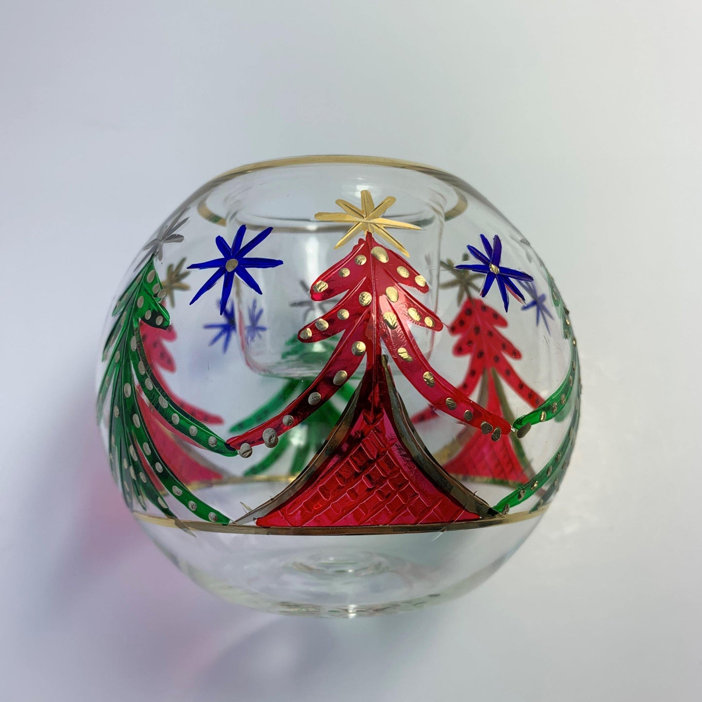 Blown Glass Candle Holder - Christmas Trees