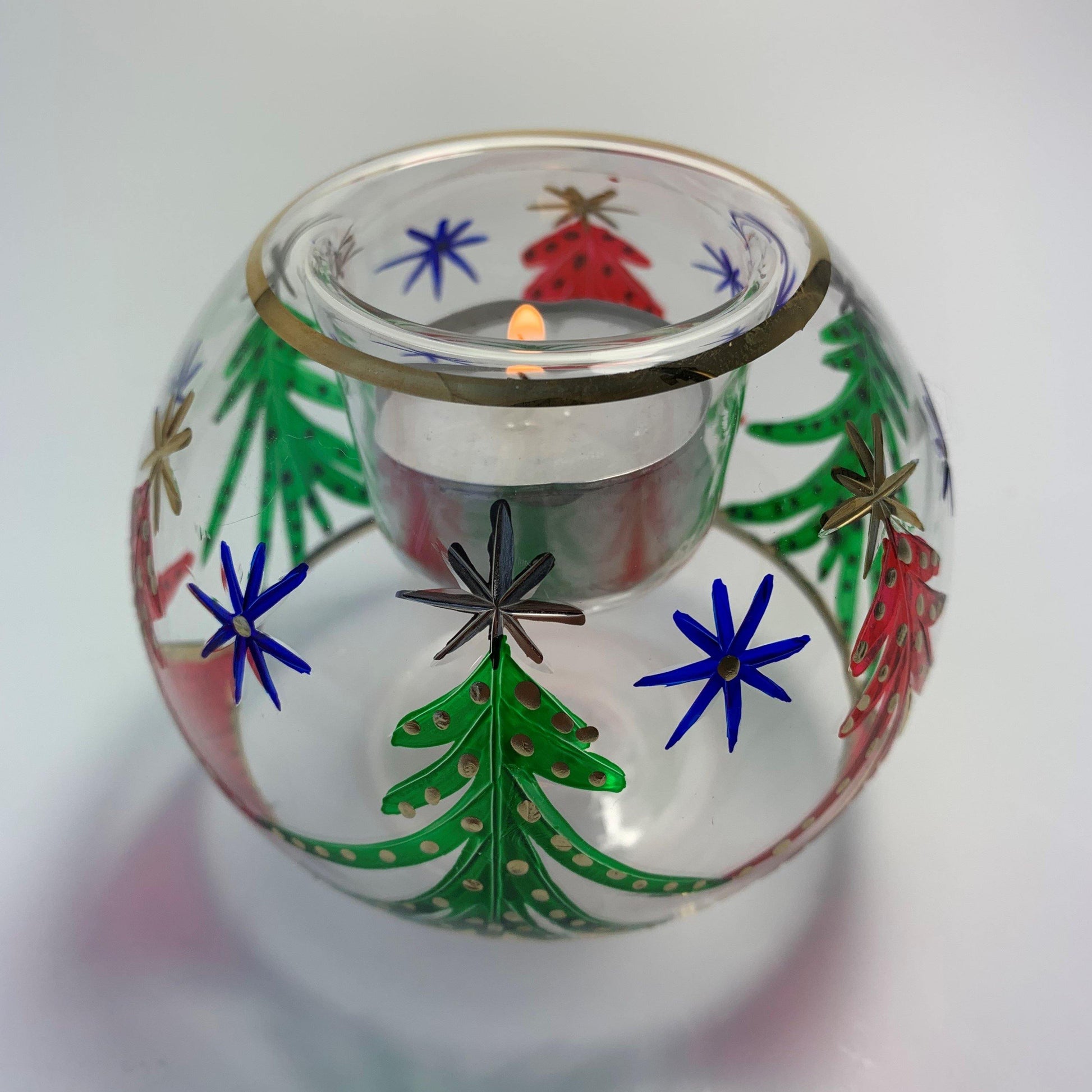 Blown Glass Candle Holder - Christmas Trees