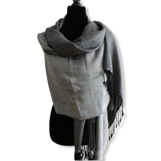 Double-faced Diamond Handwoven Shawl - Light Gray