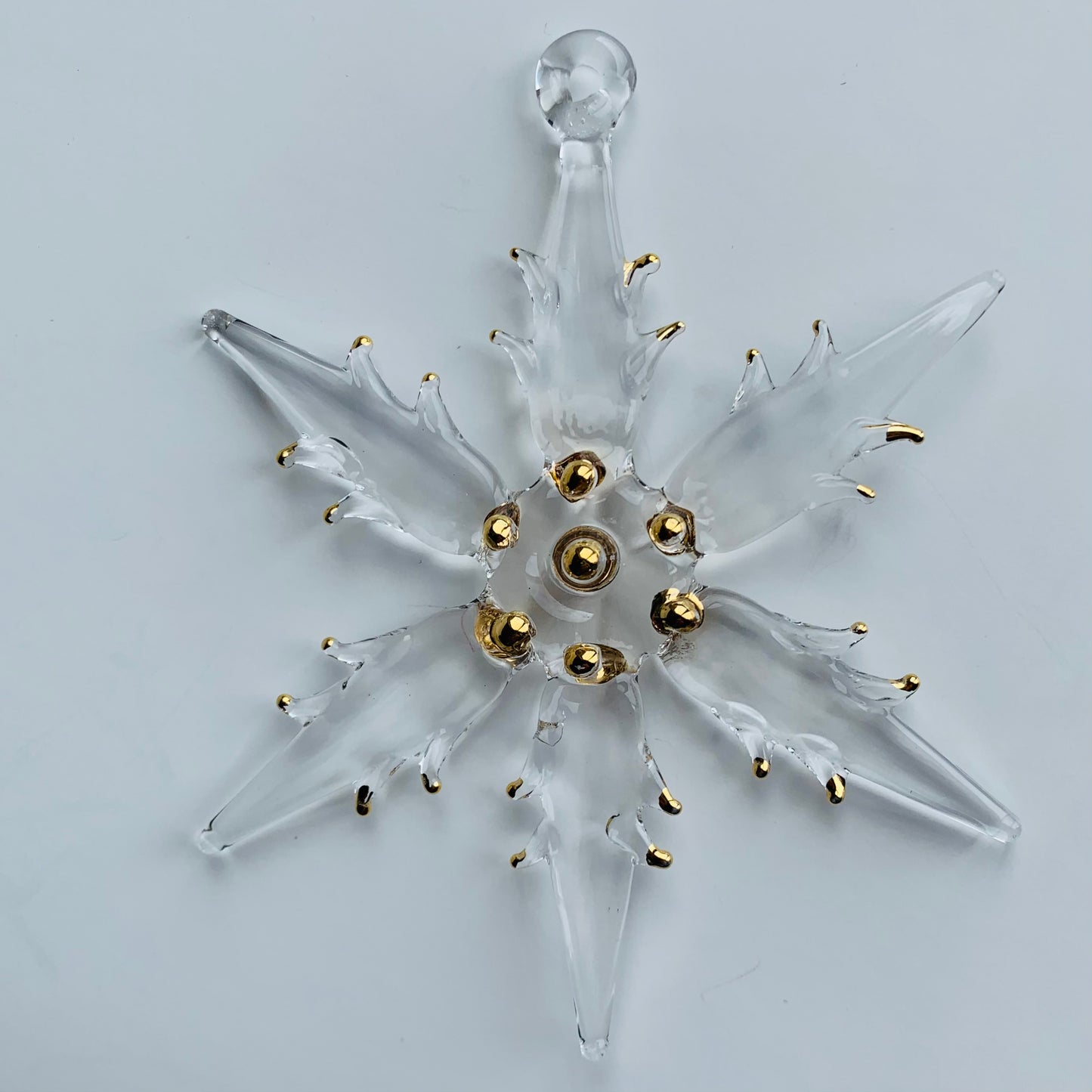 Blown Glass Ornament - Snow Flake: Clear