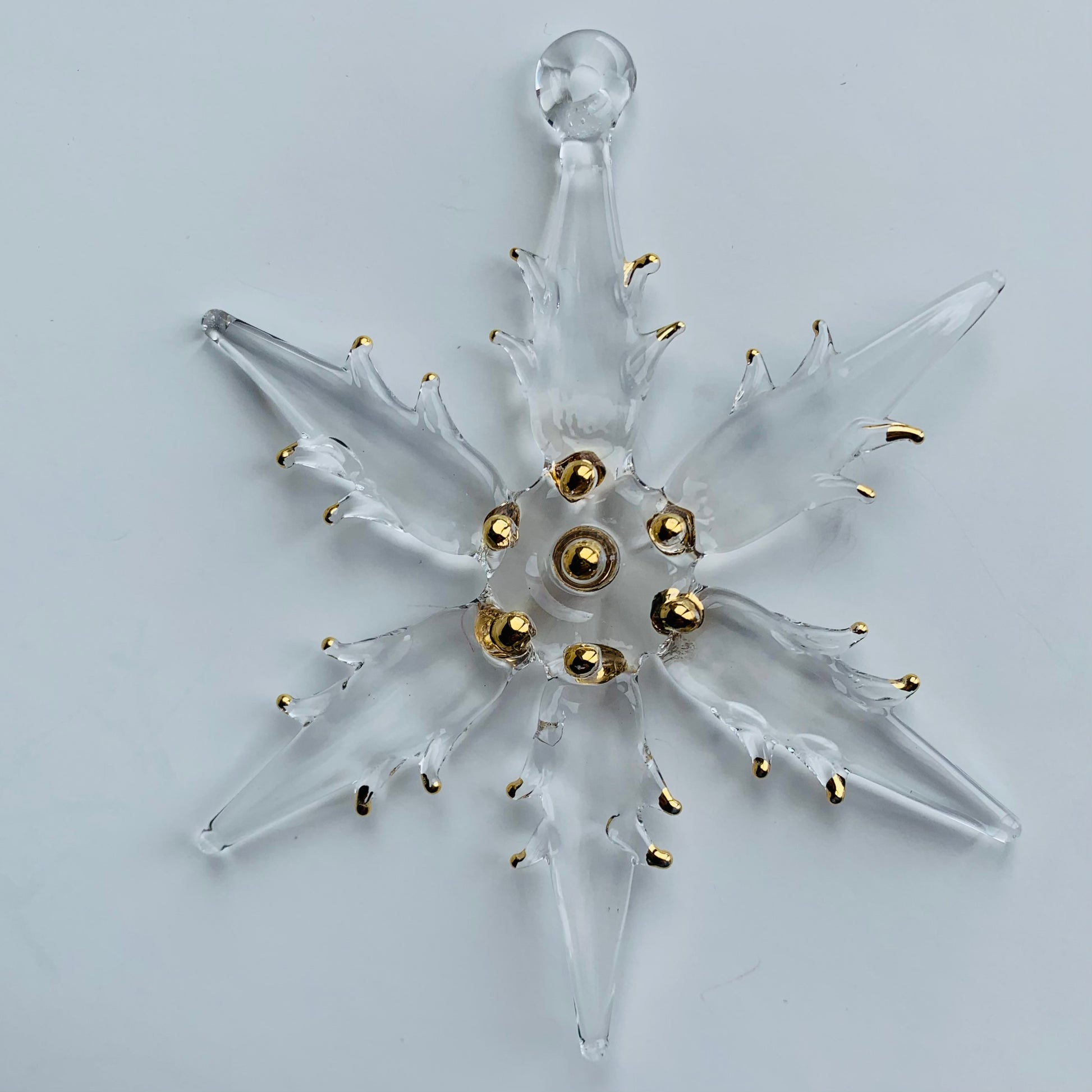 Blown Glass Ornament - Snow Flake: Clear