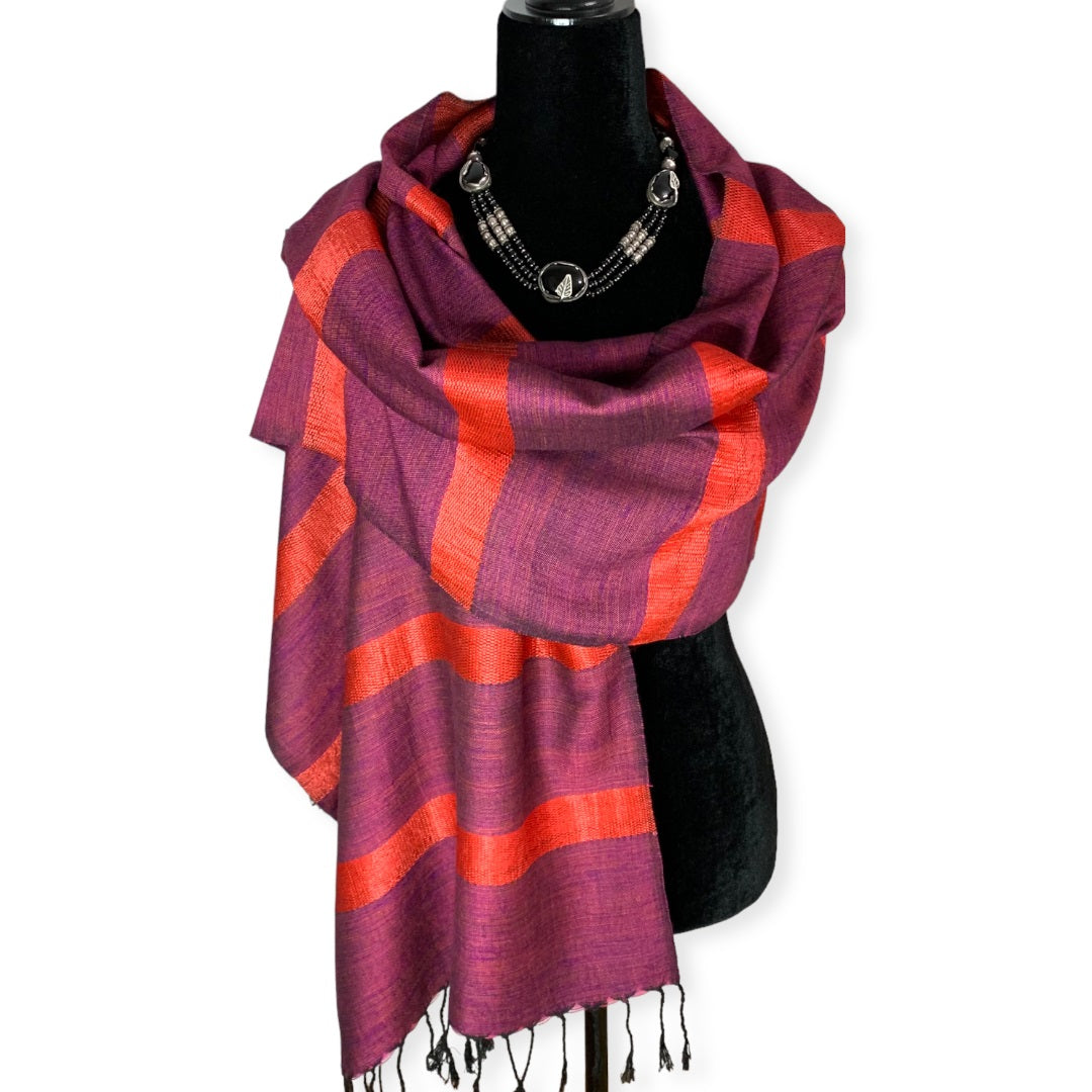 Helyat Handwoven Bamboo Viscose Scarf - Wine 4