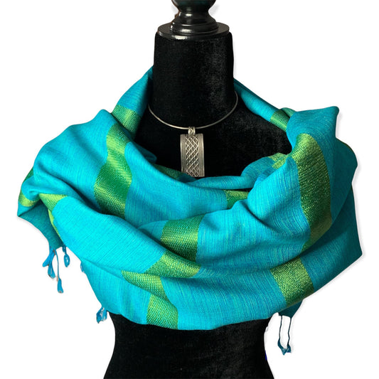 Helyat Handwoven Scarf - Turquoise & Green