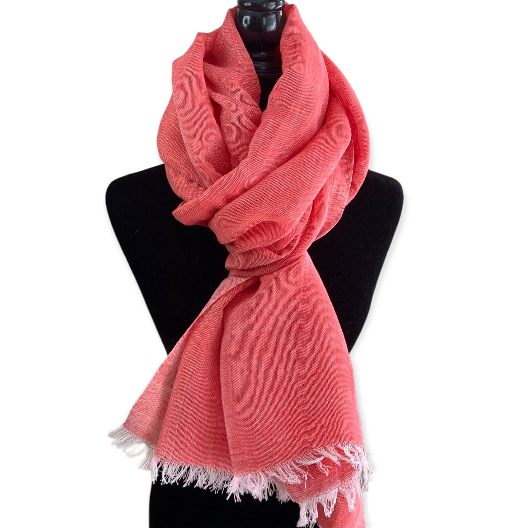 Handwoven Cotton order Scarf Pink with fringe