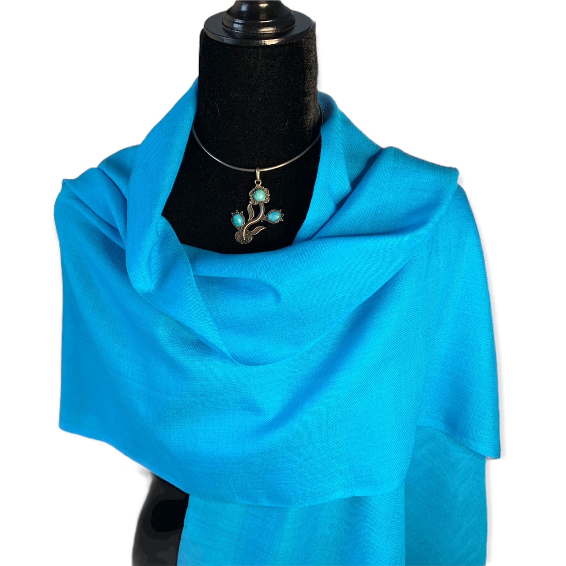 Small Solid Handwoven Scarf Turquoise - Handmade by Artisans 