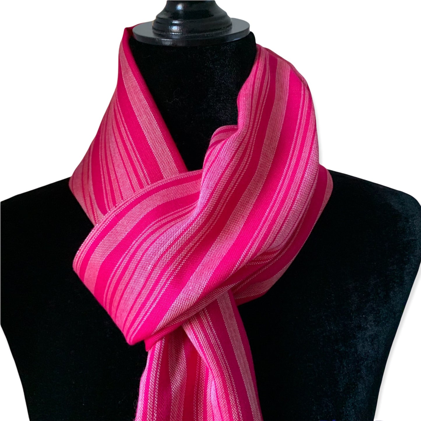 Small Striped Handwoven Scarf - Fuchsia Rose